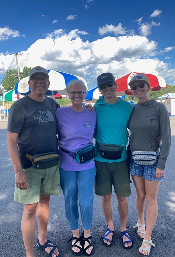 Amelia with her family wearing Spare Tires!
