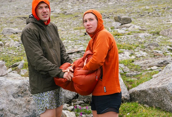 SHARING A TENT MEANS AN EXTRA HAND WHEN DRYING IT OUT