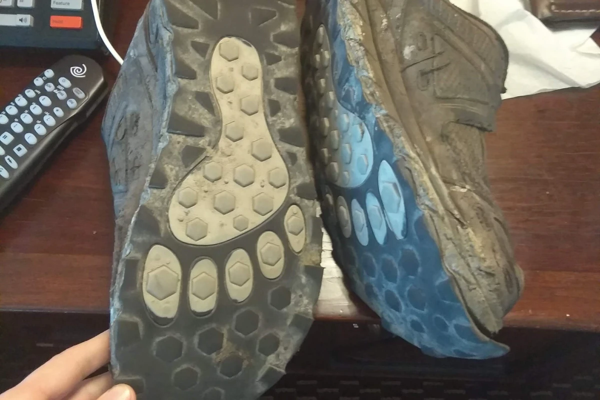 A pair of Altras after 500 miles. You will walk a lot!